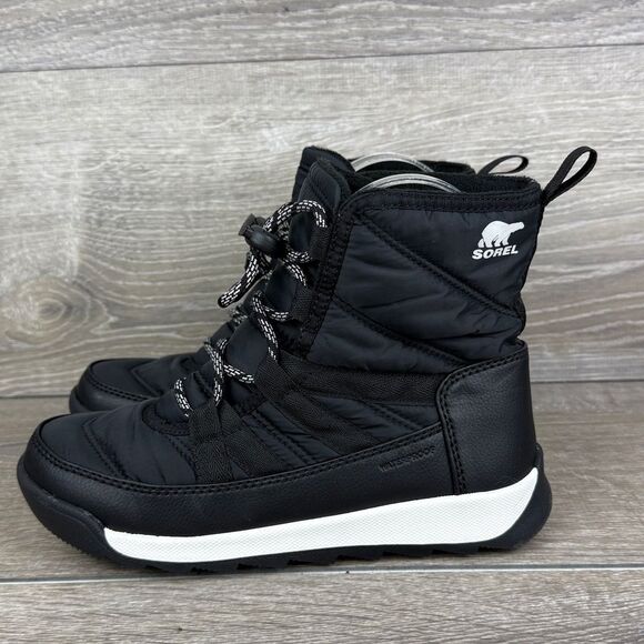 Sorel Whitney II Short Lace Warm Waterproof Little Girl Sz 3 Black Snow Boots - Picture 3 of 12